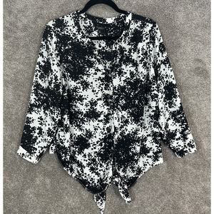 Talbots Shirt Womens 1X Petite Black White Abstract Tie Knot Button Up Blouse